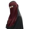 Clobeau Muslim Women Full Face Niqab Veil Saudi Style Single Layer Niqab Face Veil for Hijab, 27" Long, Tie Back, One Piece (Red) view 3