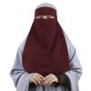 Clobeau Muslim Women Full Face Niqab Veil Saudi Style Single Layer Niqab Face Veil for Hijab, 27" Long, Tie Back, One Piece (Red) view 4