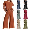 2 Piece Sets for Women Ruffle Hem Short Sleeve Top and Wide Leg Pants Set with Pockets Linen Travel Outfits Shorts Sets Women 2 Piece Outfits view 1