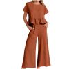 2 Piece Sets for Women Ruffle Hem Short Sleeve Top and Wide Leg Pants Set with Pockets Linen Travel Outfits Shorts Sets Women 2 Piece Outfits view 2