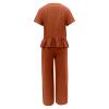 2 Piece Sets for Women Ruffle Hem Short Sleeve Top and Wide Leg Pants Set with Pockets Linen Travel Outfits Shorts Sets Women 2 Piece Outfits view 3