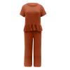 2 Piece Sets for Women Ruffle Hem Short Sleeve Top and Wide Leg Pants Set with Pockets Linen Travel Outfits Shorts Sets Women 2 Piece Outfits view 4