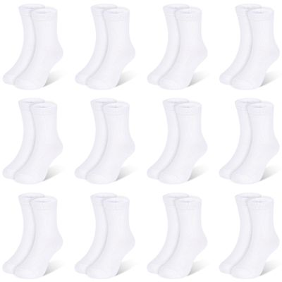 SPTRAMLE Kids Socks 12 Pairs Crew Socks for Toddler Boys Girls 10-14 Years Athletic Mid Cut Sock Multipack White