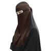 Clobeau Muslim Women Full Face Niqab Veil Saudi Style Single Layer Niqab Face Veil for Hijab, 27" Long, Tie Back, One Piece (Coffee) view 3