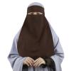 Clobeau Muslim Women Full Face Niqab Veil Saudi Style Single Layer Niqab Face Veil for Hijab, 27" Long, Tie Back, One Piece (Coffee) view 4
