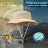 Waterproof Bucket Hats for Women Men Foldable Brim UPF 50+ Floppy Cowboy Rain Hat UV Protection Boonie Sun Hats for Hiking Khaki view 3