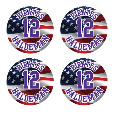 Bat Knob Decals Team and Player Name Number Stickers American Flag Graphic Select Team Colors Set of 4 (Purple/White)