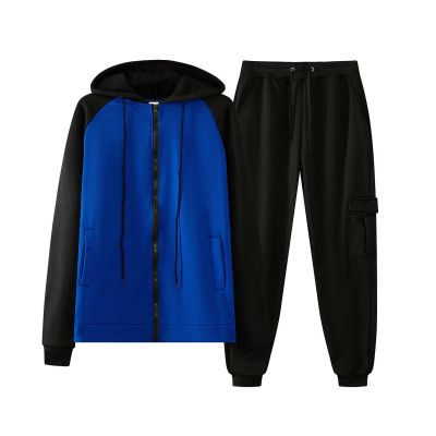 2 Piece Tracksuit Set for Men Athletic Workout Sweatsuit Full Zip Hooded Sweatshirt Coat Corset Leg Cargo Jogger Pant