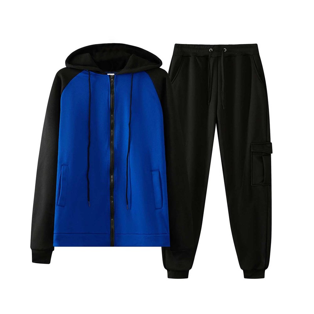 2 Piece Tracksuit Set for Men Athletic Workout Sweatsuit Full Zip Hooded Sweatshirt Coat Corset Leg Cargo Jogger Pant