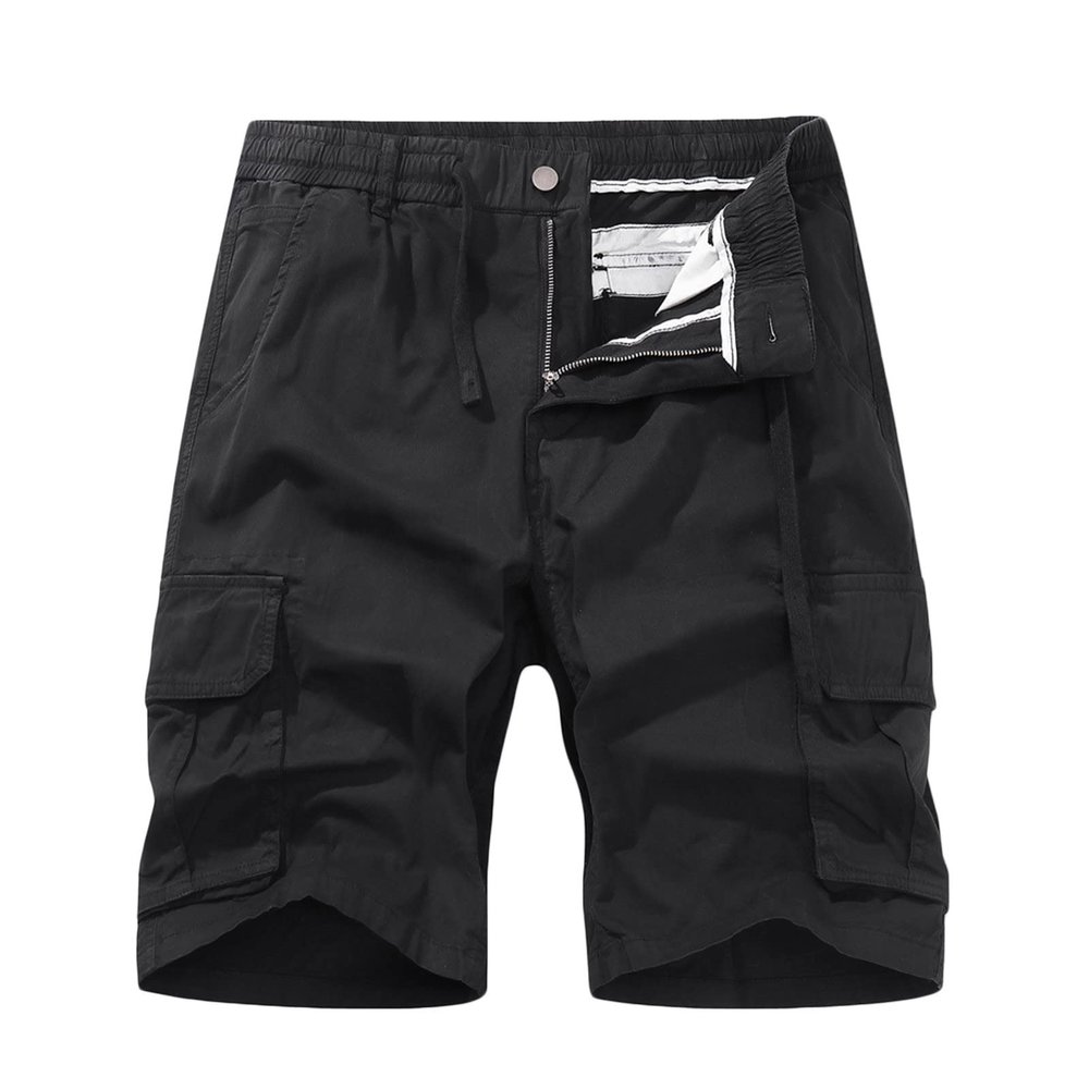 of Today Prime by Hour Mens Drawstring Shorts 5 Inch Inseam Casual Cargo Shorts Regular Fit Multi Pocket Cotton Shorts Outdoor Sport Shorts 7 inch Inseam Shorts Men Gym Black L