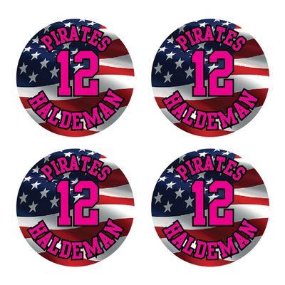 Bat Knob Decals Team and Player Name Number Stickers American Flag Graphic Select Team Colors Set of 4 (Pink/Black)
