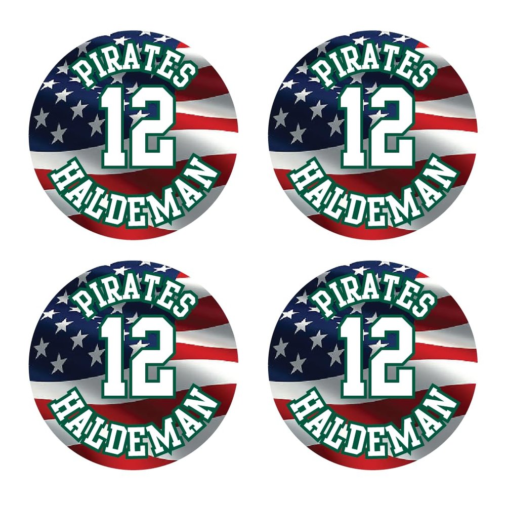 Bat Knob Decals Team and Player Name Number Stickers American Flag Graphic Select Team Colors Set of 4 (White/Green)