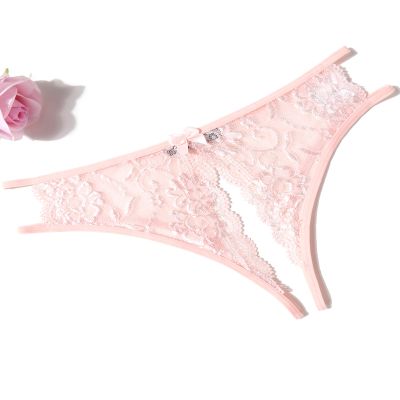 Avidlove Womens Sexy Floral Lace Briefs with Cute Bow Center Pink