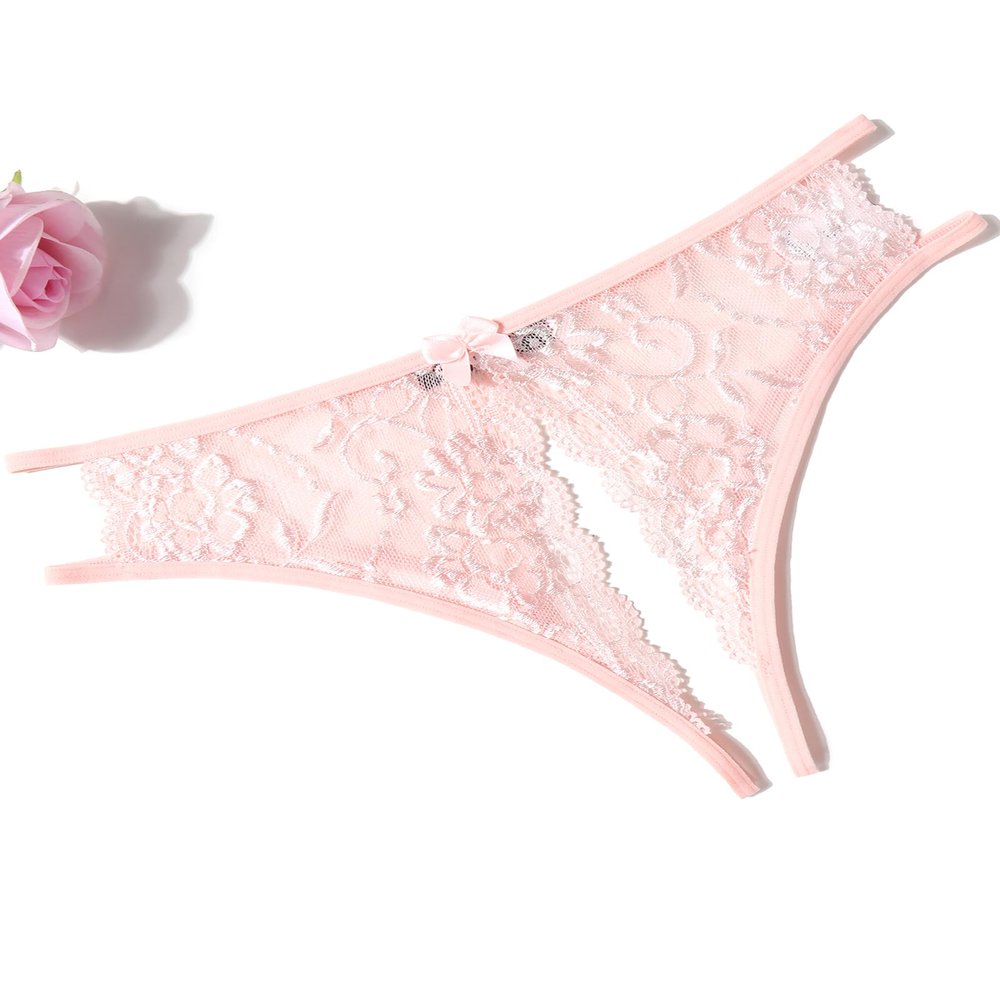 Avidlove Womens Sexy Floral Lace Briefs with Cute Bow Center Pink
