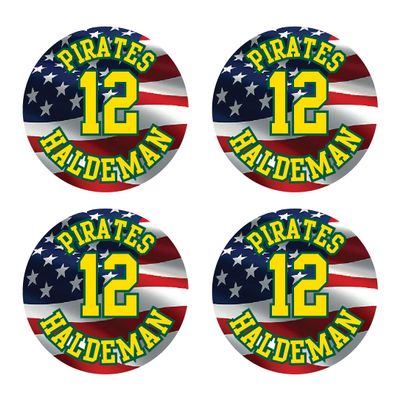 Bat Knob Decals Team and Player Name Number Stickers American Flag Graphic Select Team Colors Set of 4 (Gold/Green)
