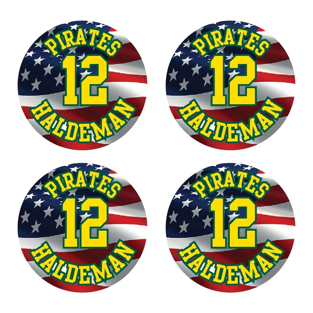 Bat Knob Decals Team and Player Name Number Stickers American Flag Graphic Select Team Colors Set of 4 (Gold/Green)