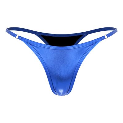 Agoky Women's Shiny Metallic G-String Thong Underwear High Waist Panty T Back Bikini Briefs Panties Blue Large