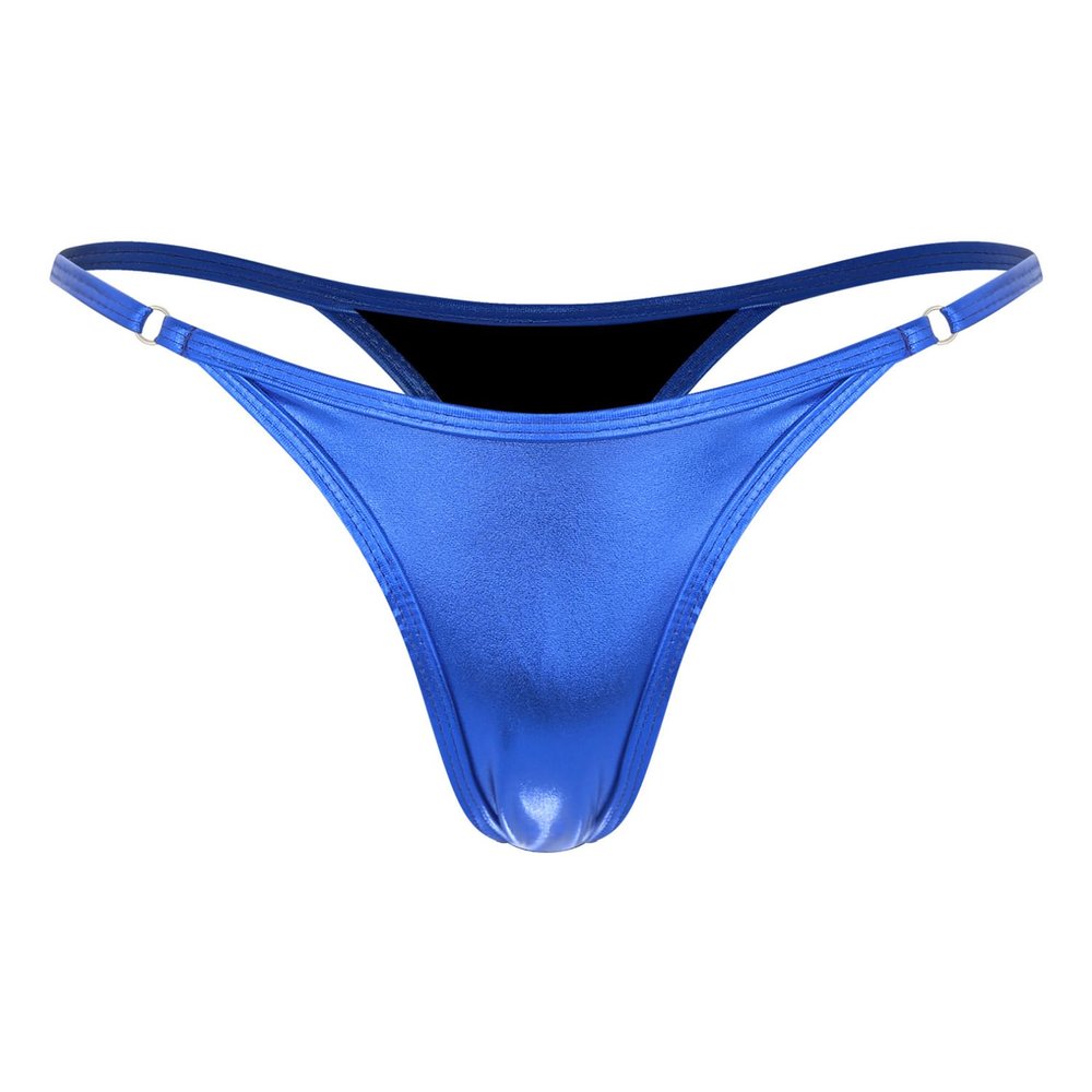 Agoky Women's Shiny Metallic G-String Thong Underwear High Waist Panty T Back Bikini Briefs Panties Blue Large