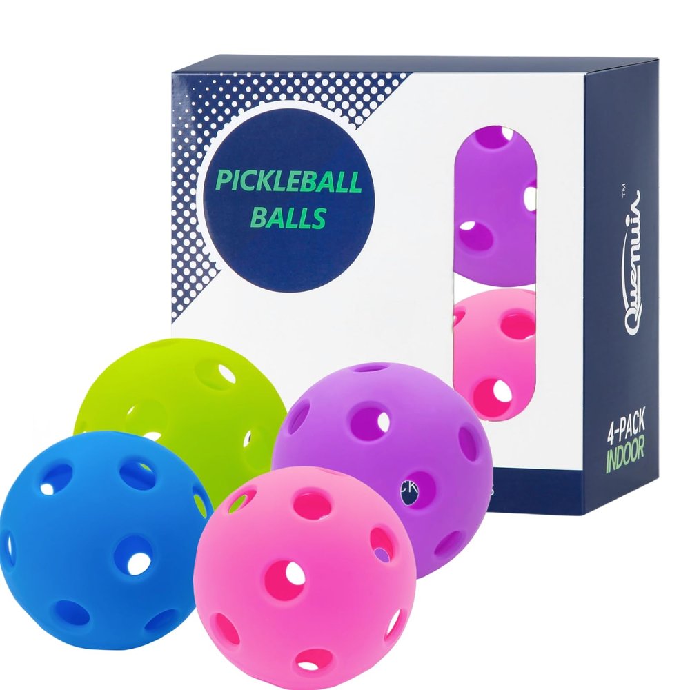 QUEMUIA Indoor Pickleball Balls,26 Holes Indoor Pickleballs USAPA Approved,4-Pack High Bounce Pickle Balls, Pickleball Gifts for Men or Women Pickleball Enthusiasts