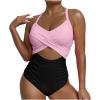 Womens One Piece Swimsuits Sexy Tummy Contro1 Halter Twist Front High Cut Bathing Suit Push Up Solid Color Slim Fit Swimwear Pink view 1