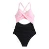 Womens One Piece Swimsuits Sexy Tummy Contro1 Halter Twist Front High Cut Bathing Suit Push Up Solid Color Slim Fit Swimwear Pink view 3