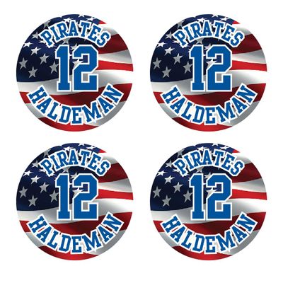 Bat Knob Decals Team and Player Name Number Stickers American Flag Graphic Select Team Colors Set of 4 (Royal/White)
