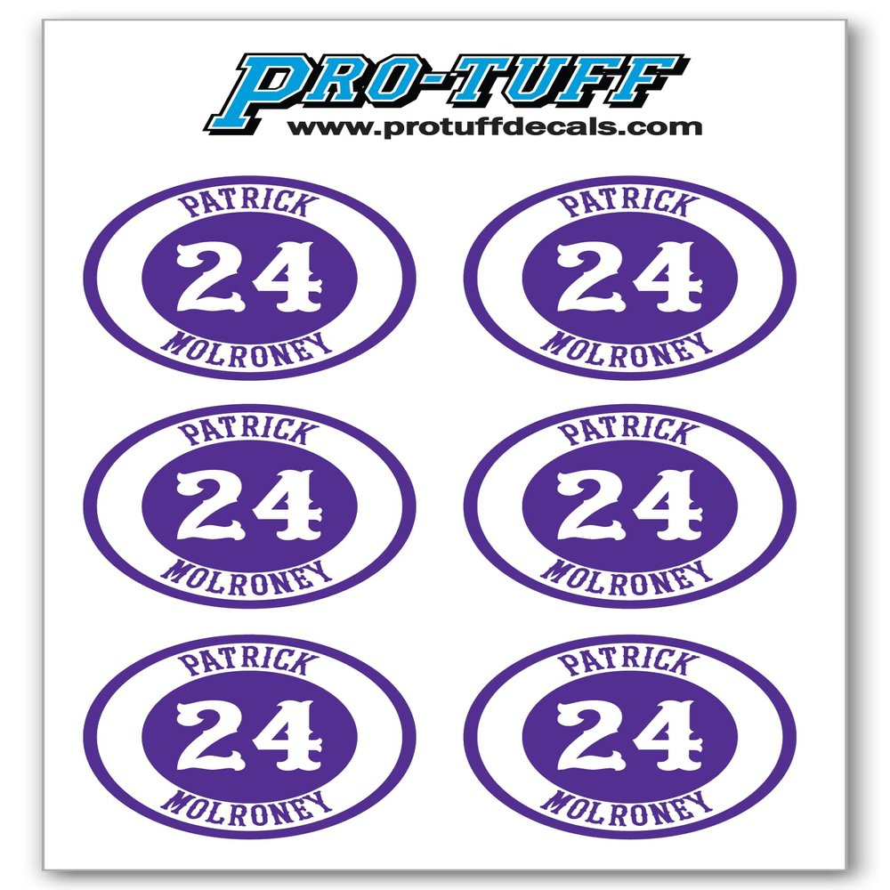 Bat Knob Decals for Baseball Softball Traditional Old Fashioned Letters Number Bats Handle Stickers Set of 4 (Purple/White)