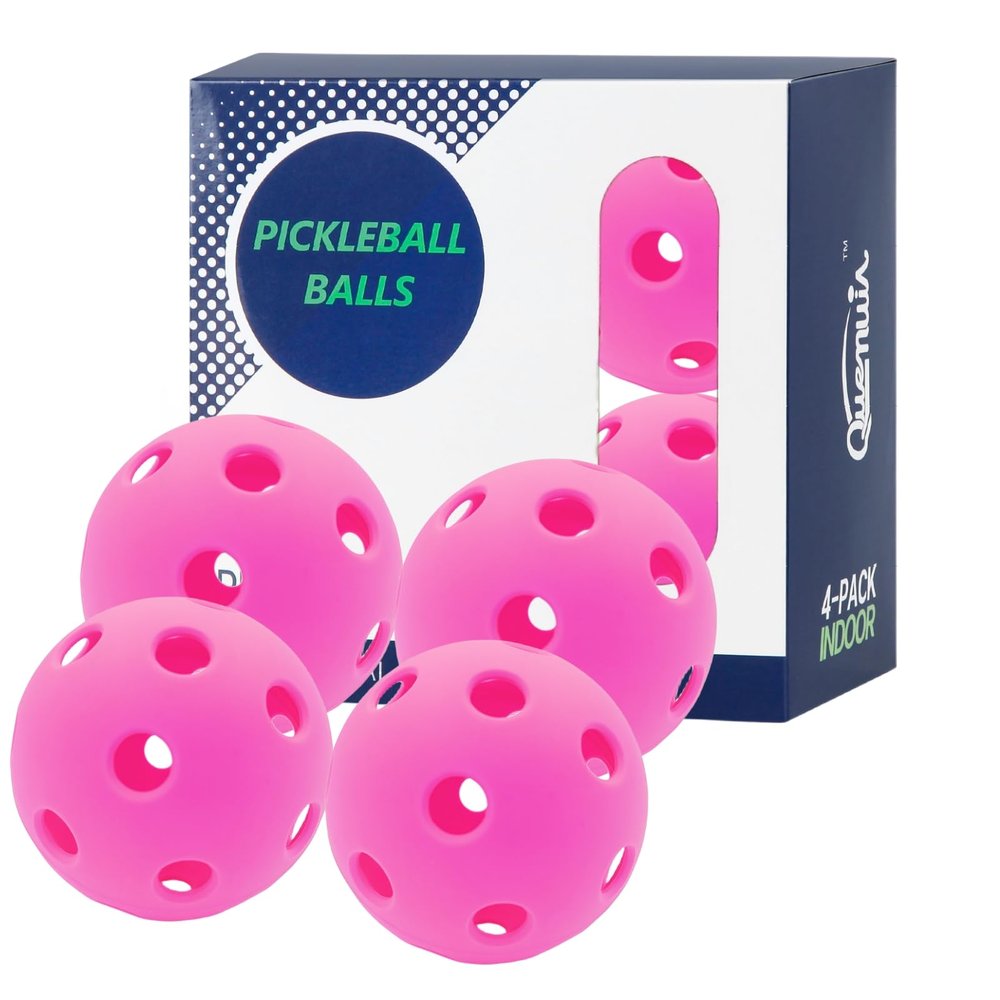 QUEMUIA Indoor Pickleball Balls,26 Holes Indoor Pickleballs USAPA Approved,4-Pack High Bounce Pickle Balls, Pickleball Gifts for Men or Women Pickleball Enthusiasts
