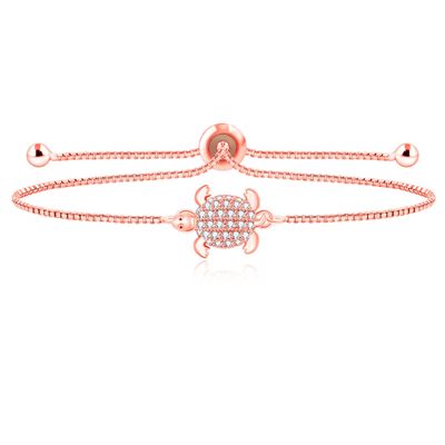 Oneress Women's Cute Turtle Bracelet with Adjustable Slide Bolo Clasp Box Jewelry Lady Gift for Her SJA4597 (Rose Gold)