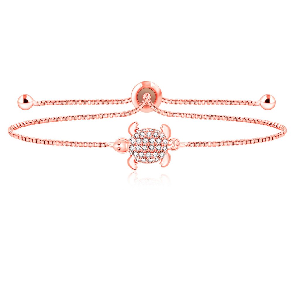 Oneress Women's Cute Turtle Bracelet with Adjustable Slide Bolo Clasp Box Jewelry Lady Gift for Her SJA4597 (Rose Gold)