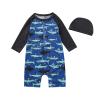 Baby Boy Swimsuit Zipper Bathing Suit Toddler Short Sleeve Rash Guard Beach Swimwear Sunsuit (A-Dark Blue, 3-4 Years) view 1
