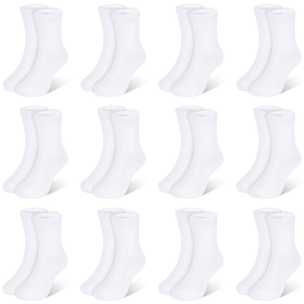 SPTRAMLE Kids Socks 12 Pairs Crew Socks for Toddler Boys Girls 4-7 Years Athletic Mid Cut Sock Multipack White