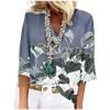 NineFit Basics Outfits for Women, Yellow Tops for Women Loose Fitting Tops for Women 3/4 Sleeve Shirt Ladies Blouse V-Neck Tunic Dressy 2024 Tee Print Casual Fashion Tshirt Breathable Summer (Blue,XX-Large)