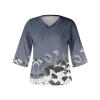 NineFit Basics Outfits for Women, Yellow Tops for Women Loose Fitting Tops for Women 3/4 Sleeve Shirt Ladies Blouse V-Neck Tunic Dressy 2024 Tee Print Casual Fashion Tshirt Breathable Summer (Blue,XX-Large) view 3