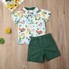 allshope Toddler Baby Boy Summer Outfit Short Sleeve Animal Print Shirt Top and Casual Shorts Set Cute Kids Clothes (Green, 18-24 Months) view 2