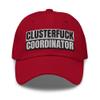 RIVEMUG Clusterfuck Coordinator Cap Relaxed Fit Curved Bill Low Crown Adjustable Funny Aduilt Humor Dad Hat Cranberry view 2