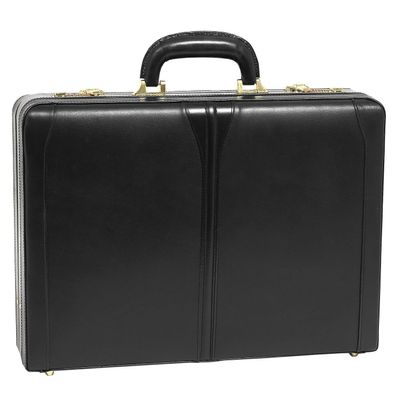 HomeStock Asian Allure Briefcase - Black Leather Travel Case with Lock & Organizer - 18 x 4.5 x 13 Inches