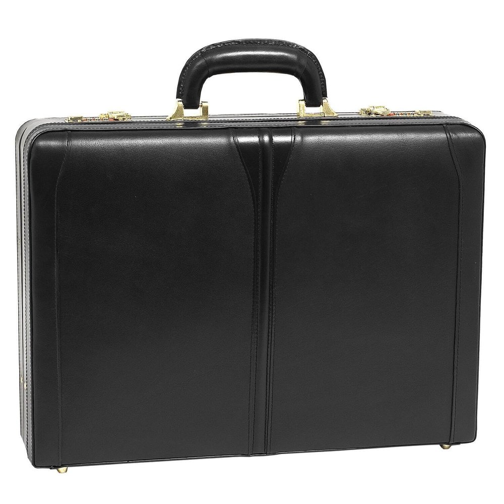 HomeStock Asian Allure Briefcase - Black Leather Travel Case with Lock & Organizer - 18 x 4.5 x 13 Inches