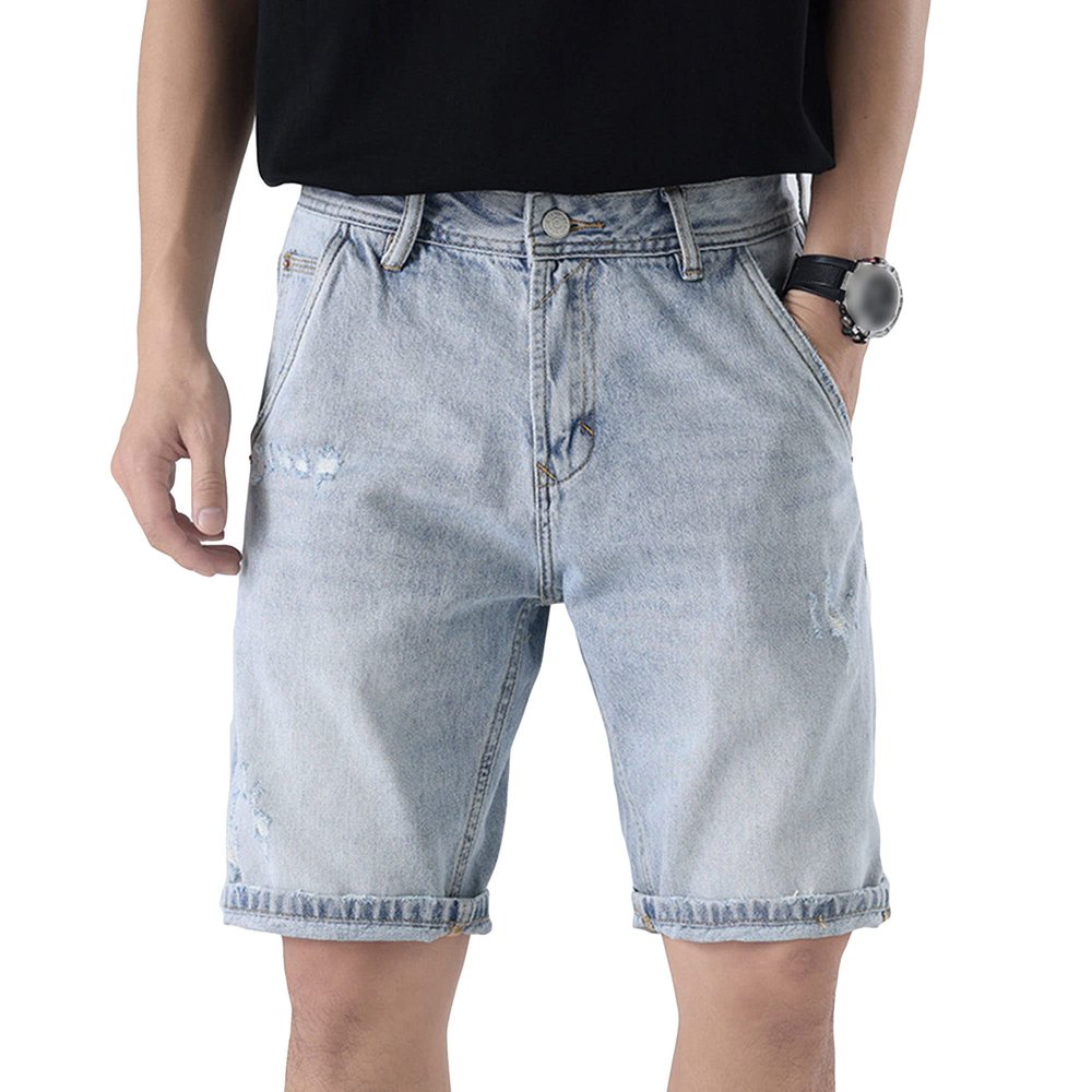 JEsilunmaMY Men's Casual Cargo Denim Shorts Distressed Hip Hop Ripped Short Jeans Relaxed Fit Biker Jeans Shorts Streetwear (Blue,36)