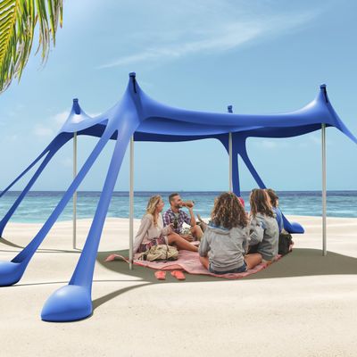 Gardentime Beach Tent Canopy Sun Shelter 10x10ft UPF50+ Protection Portable Sun Shade Tent with 8 Sandbags, 4 Poles, 2 Sand Shovels, Ground Peg for Outdoor Backyard Camping Fishing Picnic Navy Blue