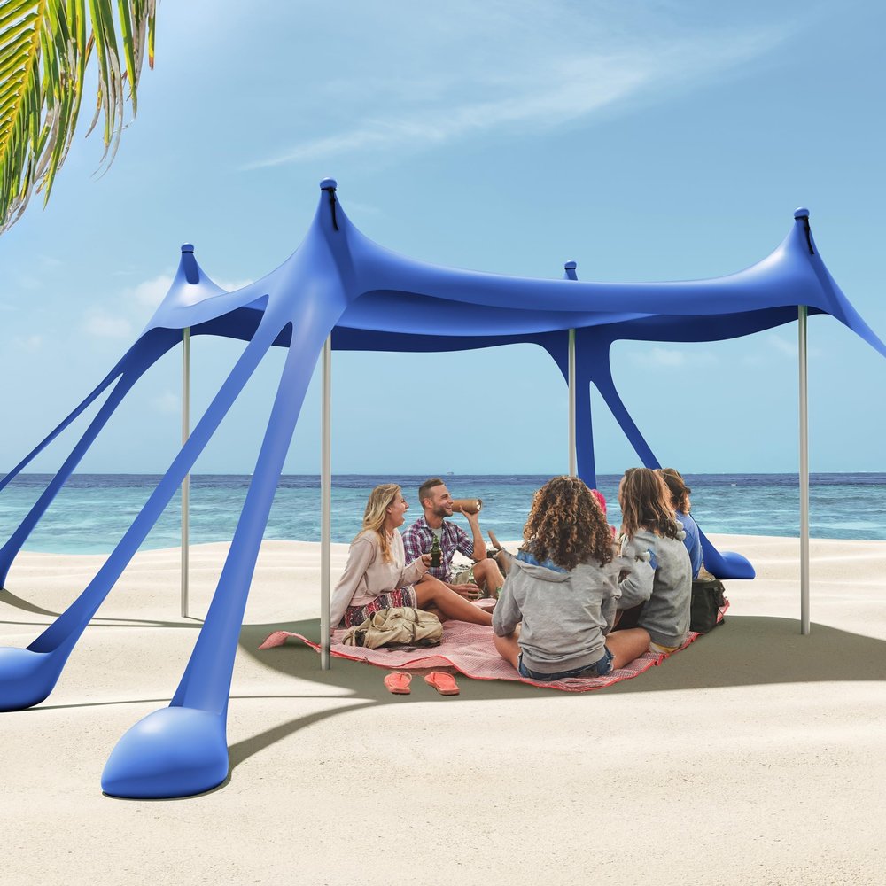 Gardentime Beach Tent Canopy Sun Shelter 10x10ft UPF50+ Protection Portable Sun Shade Tent with 8 Sandbags, 4 Poles, 2 Sand Shovels, Ground Peg for Outdoor Backyard Camping Fishing Picnic Navy Blue