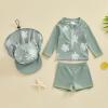 3-Piece Toddler Infant Baby Boys Swimsuit Set Long Sleeve Rash Guard Swimwear Shorts Kids Bathing Suit with Hat (Turtle Green,12-18 Months) view 2