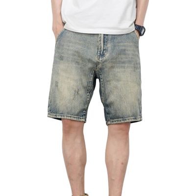 JEsilunmaMY Men's Trend Distressed Ripped Denim Shorts Relaxed Fit Straight Leg Jeans Shorts Summer Casual Wash Short Jeans (Blue1,36)