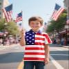 Boys American Flag Patriotic Golf Polo 4th of July Stars Stripes Pieced Short Sleeve Button Down Shirt, Red, X-Large view 2