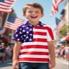 Boys American Flag Patriotic Golf Polo 4th of July Stars Stripes Pieced Short Sleeve Button Down Shirt, Red, X-Large view 3