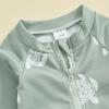 3-Piece Toddler Infant Baby Boys Swimsuit Set Long Sleeve Rash Guard Swimwear Shorts Kids Bathing Suit with Hat (Turtle Green,3-4T) view 3