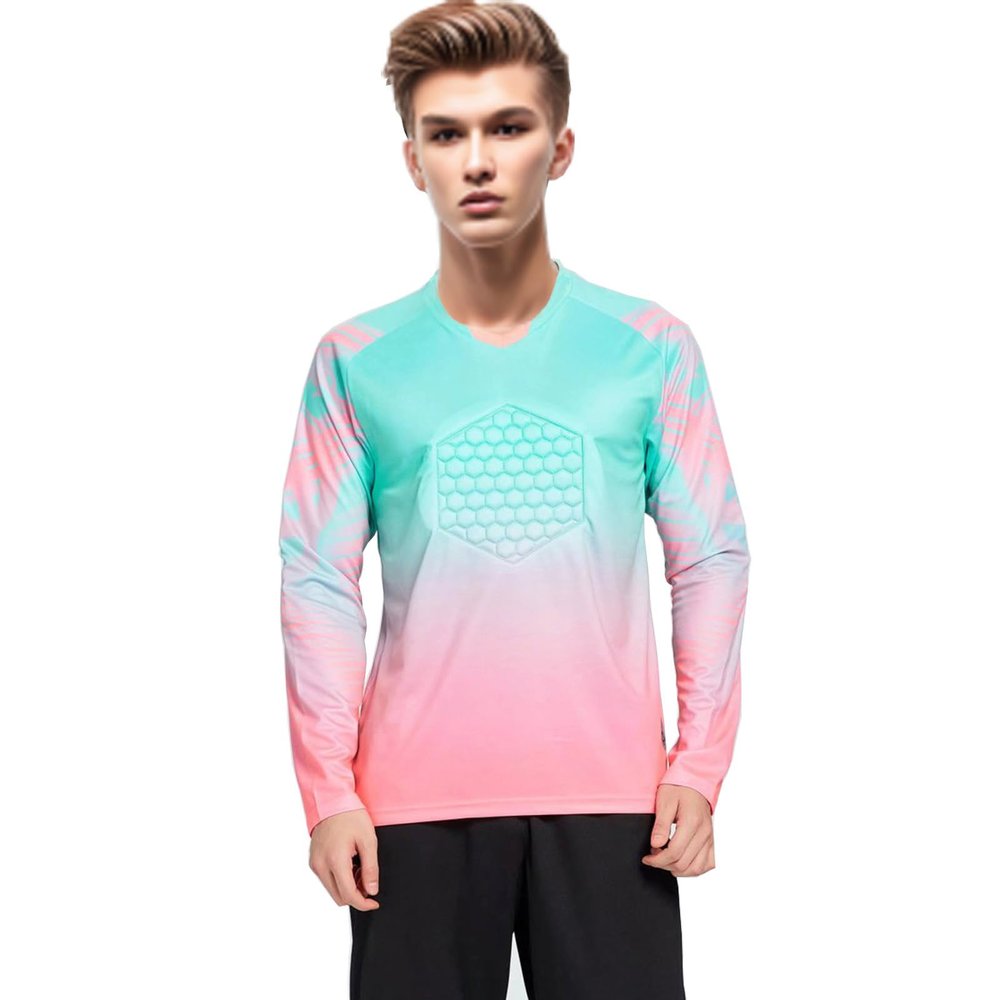 DRHOM Youth Boys Padded Protection Football Goalkeeper Jersey Long Sleeve Goalie Shirt Training Soccer Uniform (US, Numeric, 12, Regular, #Pink)