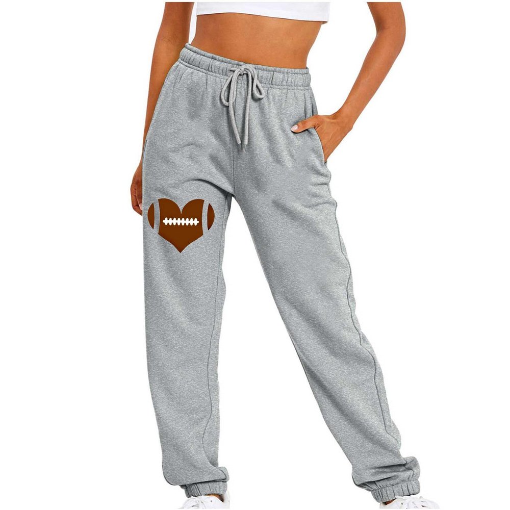Lastesso Womens Joggers with Pockets Womens Sweatpants Trendy Football Printed Sweatpant High Waisted Belted Elastic Long Pants Athletic Sports Pants Today Deals Prime Gray S
