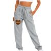 Lastesso Womens Joggers with Pockets Womens Sweatpants Trendy Football Printed Sweatpant High Waisted Belted Elastic Long Pants Athletic Sports Pants Today Deals Prime Gray S view 1