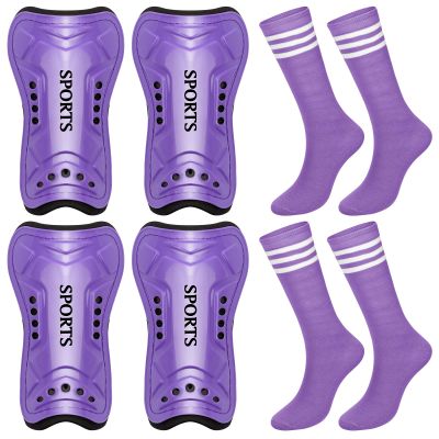 Chuarry 2 Set Soccer Shin Guards for Girls with Socks Toddler Shin Pads Football Kids Sport Protection Lightweight Gear Leg Protection for 3-15 Girls Boys Children Teens(S,Purple)